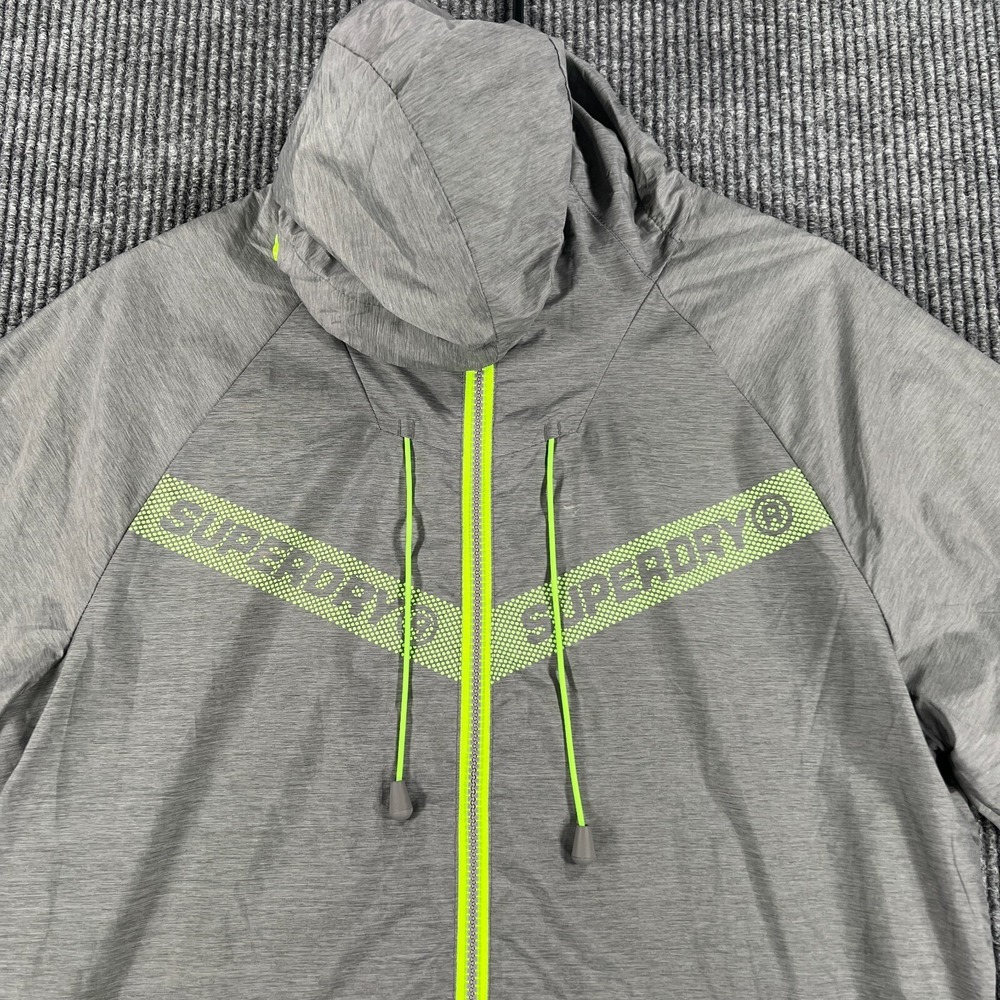 Superdry Jacket Mens Medium Gray Long Sleeve Full Zip Hooded Windbreaker